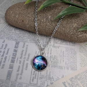 Galaxy Nebula Necklace – 12mm Glass Cabochon, Hypoallergenic Steel