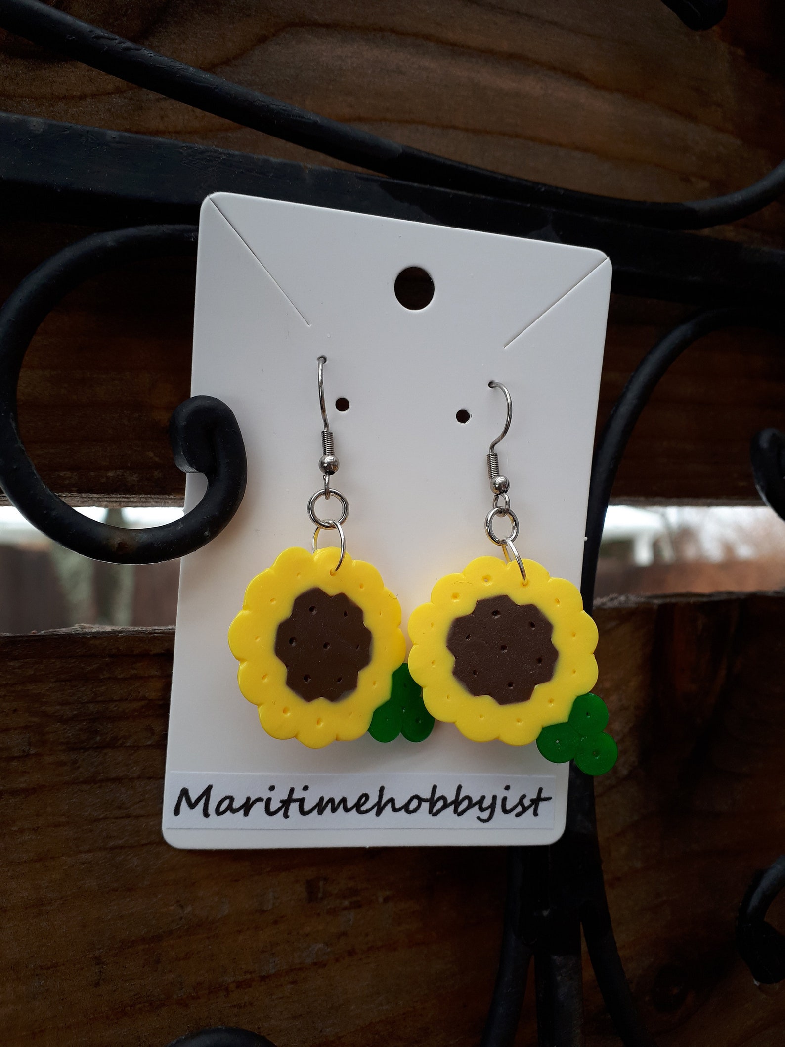 Sunflower Earrings Plastic Perler Bead Earrings on Stainless Etsy