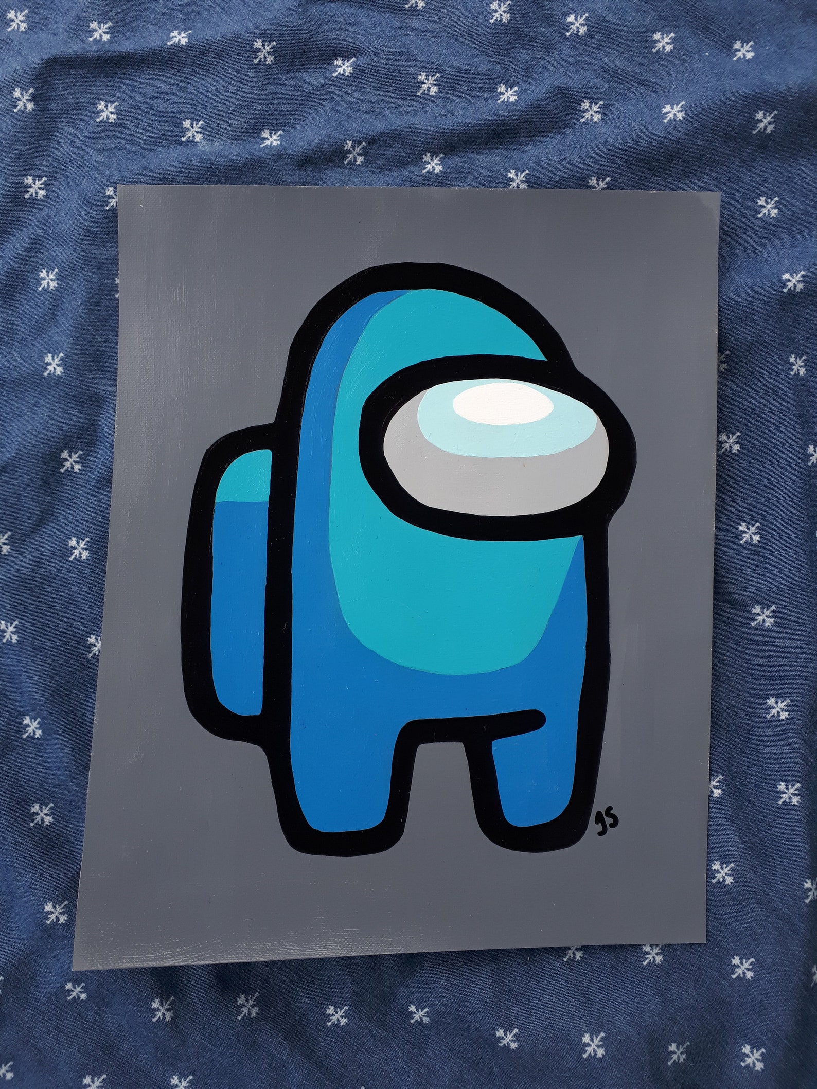 Among Us Painting Cyan Among Us Character 8x10 acrylic Etsy