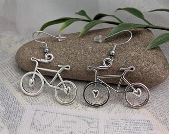 Bicycle earrings- Silver plated charms on hypoallergenic stainless steel hooks