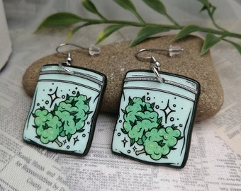 Bag of buds earrings- Double sided marijuana inspired charms on stainless steel earring hooks, hypoallergenic