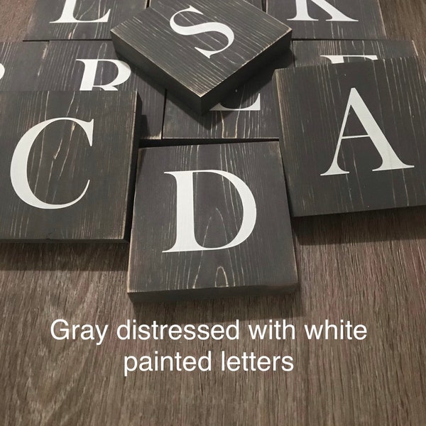 Scrabble Wall Tiles gray distressed, wall letters, scrabble letters, Rustic, wood letters, Hand painted, crossword wall puzzle, wall gallery