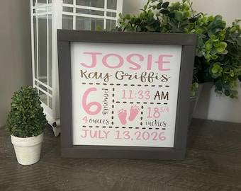 Baby birth stats wood sign, newborn baby gift, personalized nursery wall, custom birth stat for boy or girl