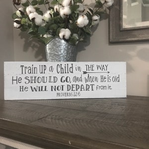 Train up a child in the way he should go proverbs 22:6, long horizontal sign, kid font, kjv, nursery decor, sunday school, playroom sign