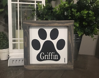 Personalized Paw Print Sign, Custom Pet Name, Framed Wood Decor
