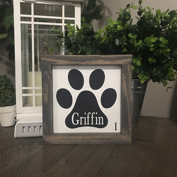 Personalized paw print sign, paw print scrabble, paw print name, dog name sign, framed dog sign, custom paw print, dog paw sign, cat paw