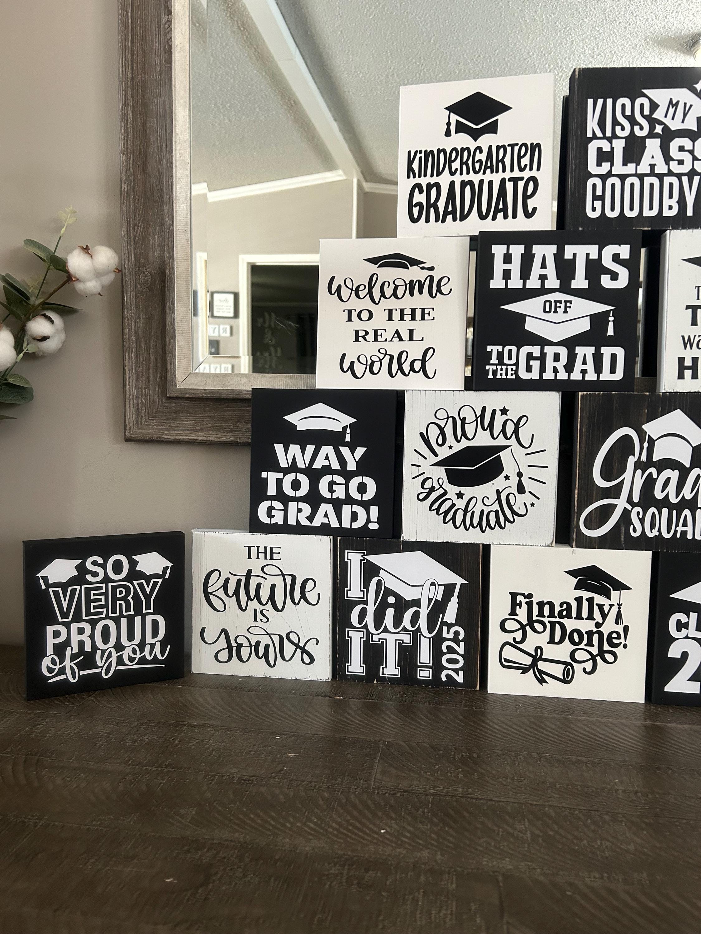 Grad Signs Inside Hand Painted Wood Graduation Tier Tray Signs, Graduation Decor ...