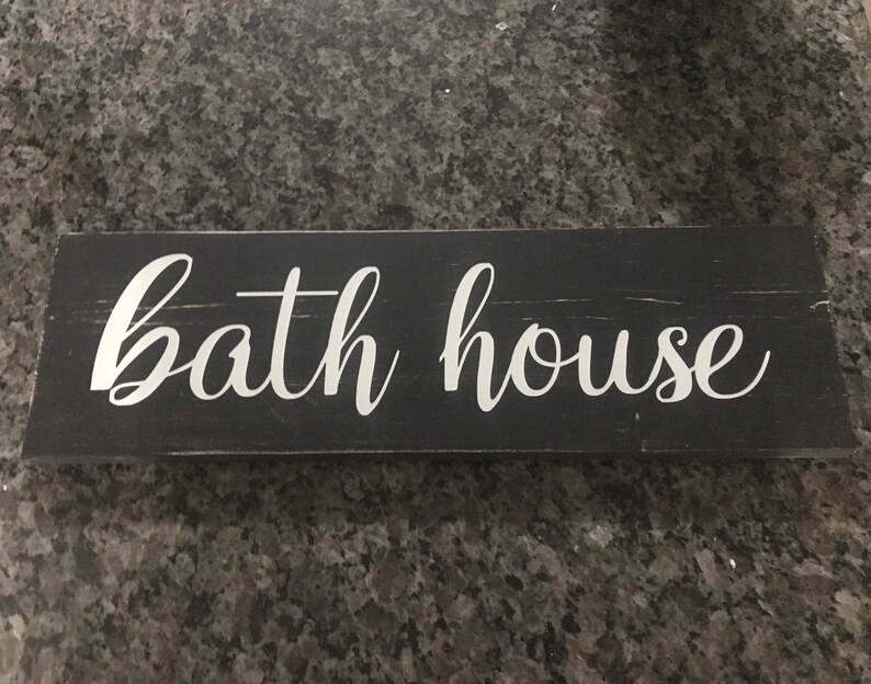 white 18 x 5.5 Bath house sign distressed bathroom sign horizontal sign