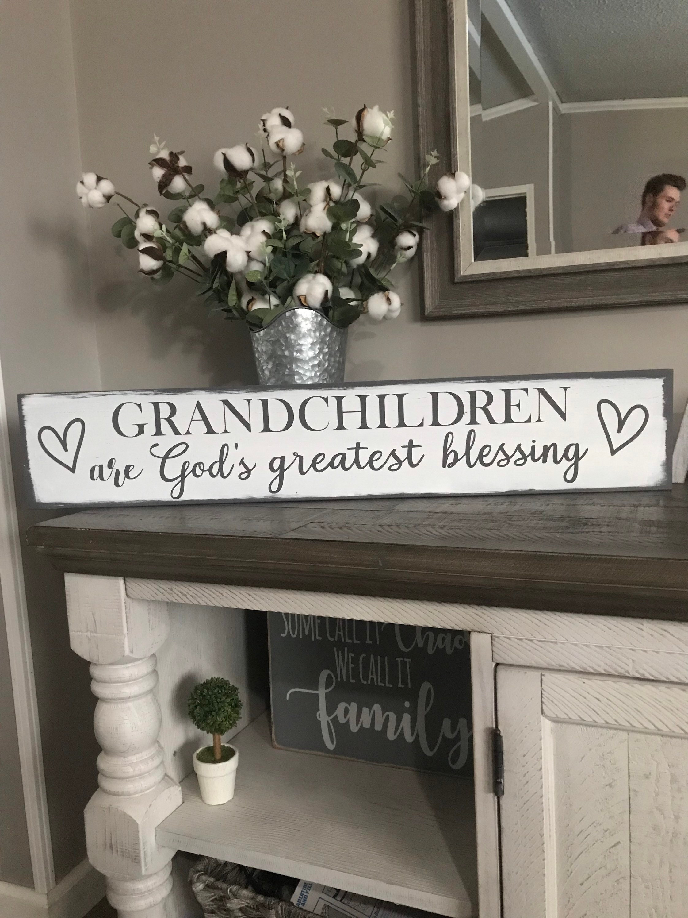 Grandchildren Gods greatest blessing, long horizontal sign, grandparent gift, grandma, grandpa, mamaw, papaw, religious grandparent sign