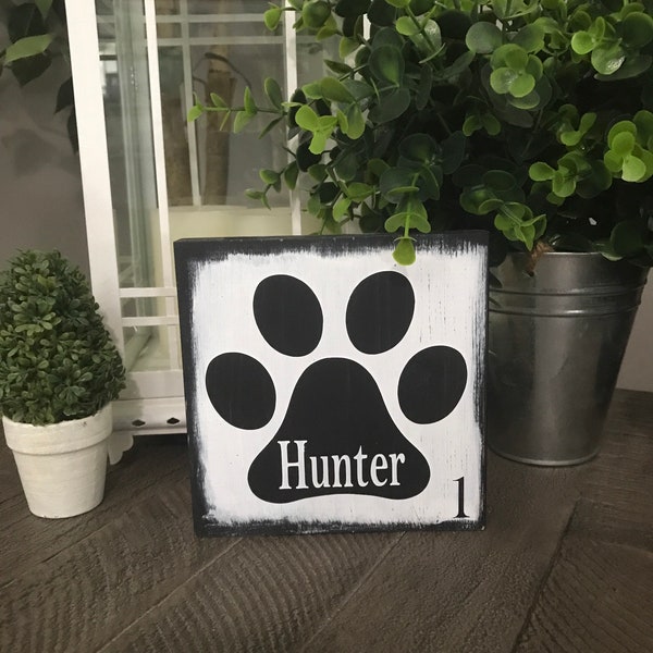Personalized paw print, paw print scrabble, paw print name, dog lover sign, cat lover sign, pet sign, paw shelf decor, paw print block, wood