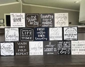 Funny Laundry Room Sign, Rustic Wood Block Decor