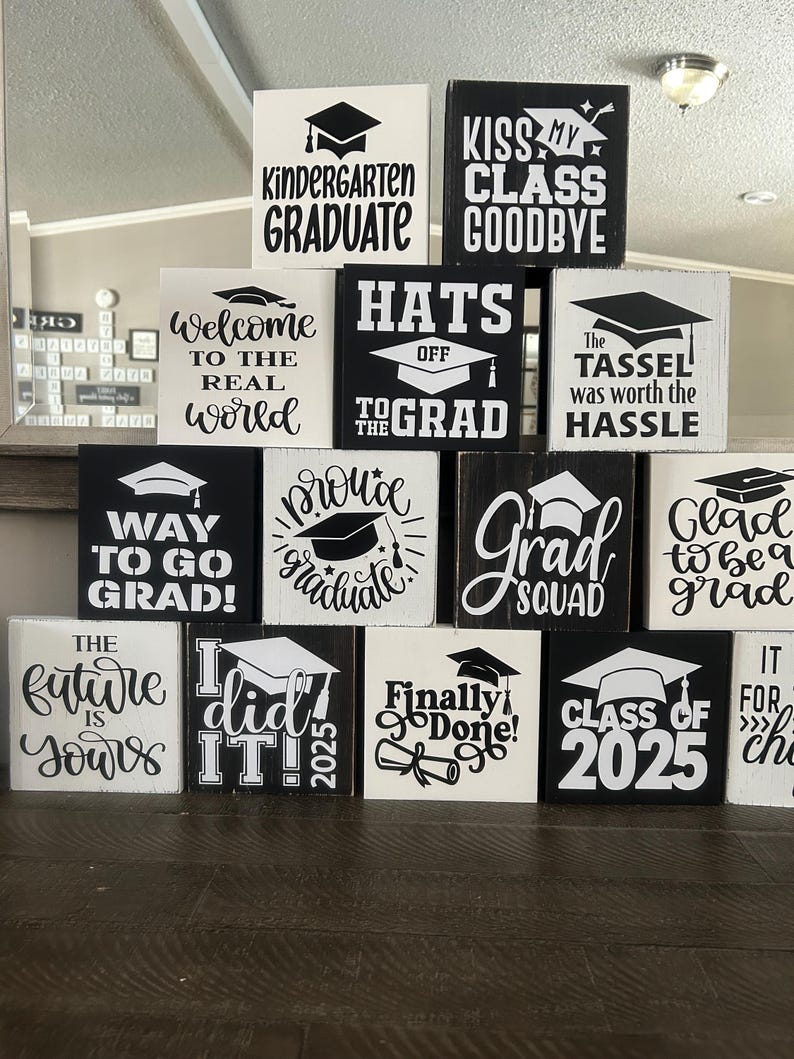Graduation Tier Tray Signs, Graduation Decor, Gift for Graduate, Wood ...