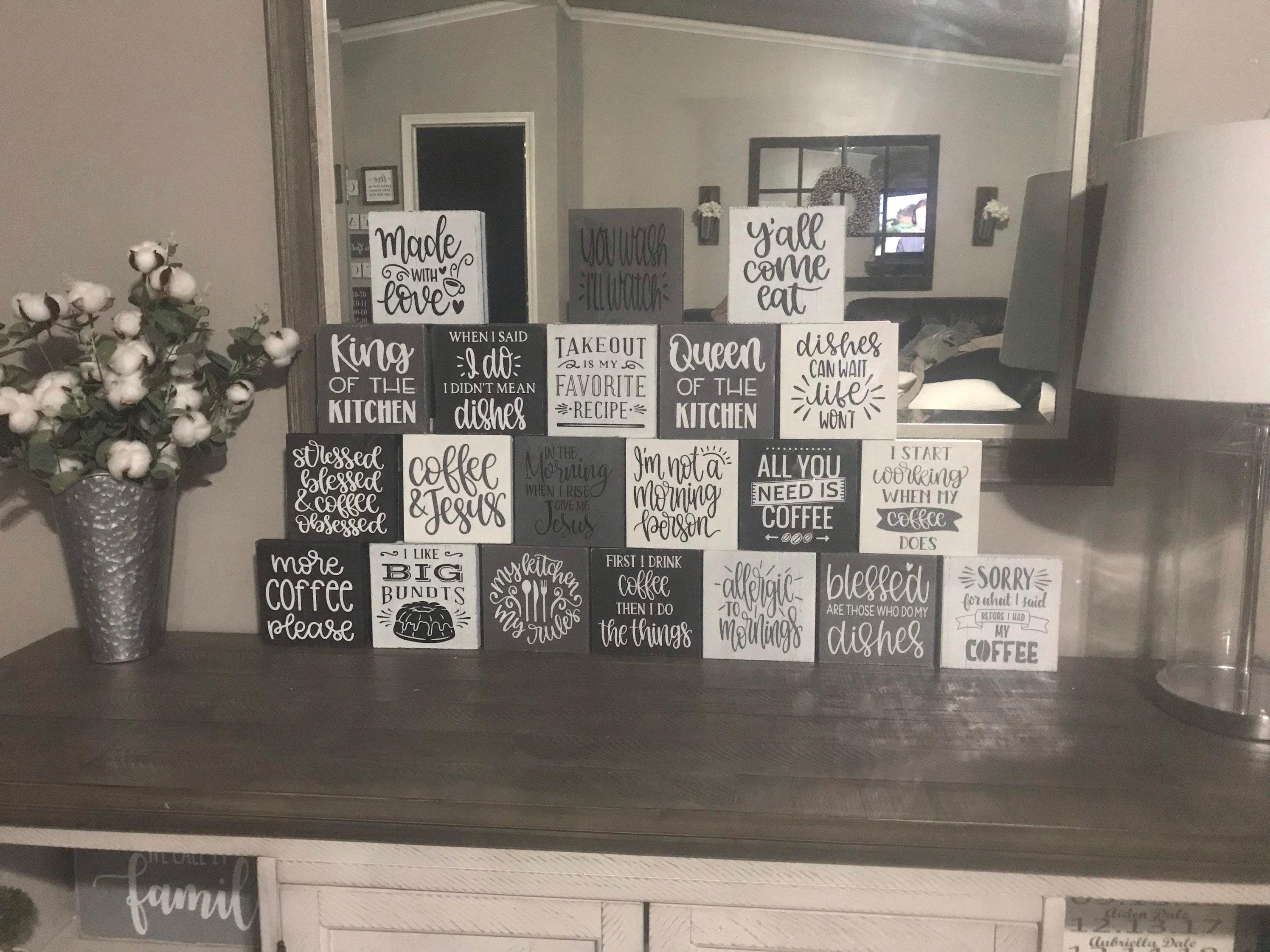 Kitchen coffee signs, small wood sign, block sign, coffee bar sign, farmhouse kitchen decor, funny kitchen, pun kitchen sign, kitchen plaque