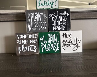 Small Wood Plant Signs, Botany Decor, Tier Tray Signs, Distressed Pine Gardener Gift