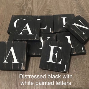 Distressed Black White Scrabble, Scrabble Wall Tiles, wall art, rustic scrabble, barnwood, personalized, wood letters, name, family