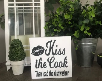 Divertido cartel de cocina, Besa al cocinero, Decoración para bandeja de varios niveles