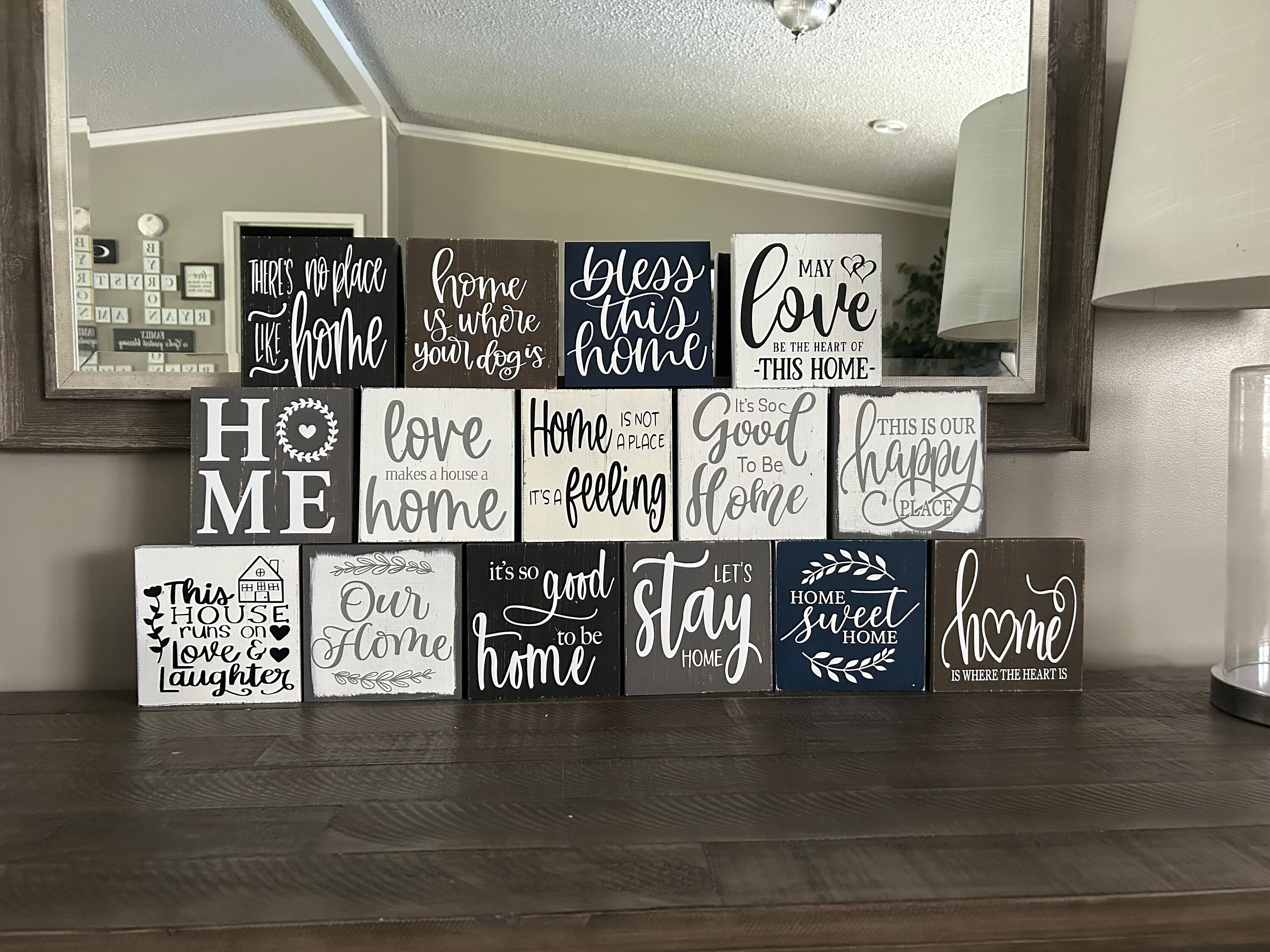 Small home signs, wood, mini sign, farmhouse shelf decor, mantle decor, entertainment center decor, entry table decor, bookcase sign, plaque