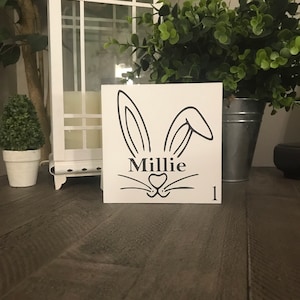 Personalized bunny, pet scrabble, rabbit name, bunny name, pet sign, bunny shelf decor, easter, wood