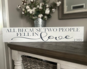 Personalized Engagement Date Wood Sign, Anniversary Gift All because two people fell in love