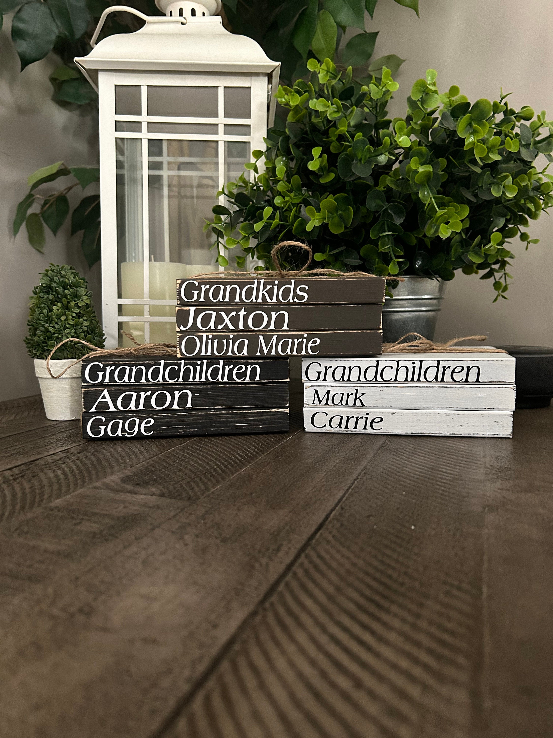 Personalized Farmhouse Book Stack, Rustic Wooden Shelf Decor - Etsy