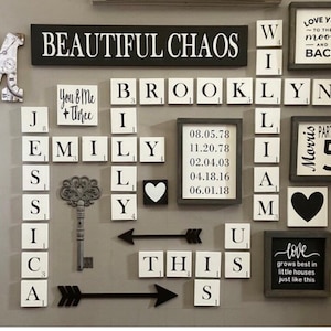 Scrabble Wandfliesen, Holzbuchstaben, 14cm, 3,5cm, Familie, Zuhause, Liebe, Buchstabensteine, Buchstabensteine, Familienname, groß