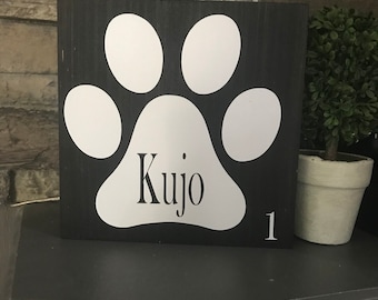 Personalized paw print scrabble, paw print sign, paw print name, dog wall decor, dog shelf decor, cat paw print, shelf sitter, scrabble wall