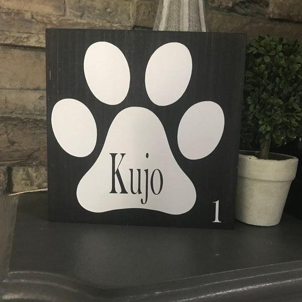 Personalized paw print scrabble, paw print sign, paw print name, dog wall decor, dog shelf decor, cat paw print, shelf sitter, scrabble wall