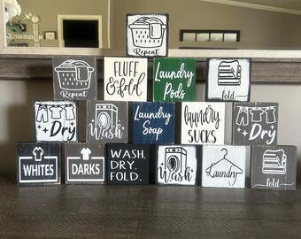 Mini Laundry Signs, Farmhouse Shelf Decor, Wash Dry Fold Repeat