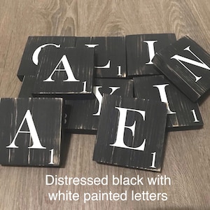 Scrabble Wall Tiles, scrabble letters, scrabble board wall, Family Name, wall letter, black, white, gray, big, distressed, rustic, 3.5, 5.5