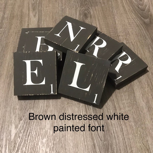 Scrabble wall brown distressed letters, blended family wall gallery, grandparents gift, mothers day, kid names, crossword wall decor, rustic