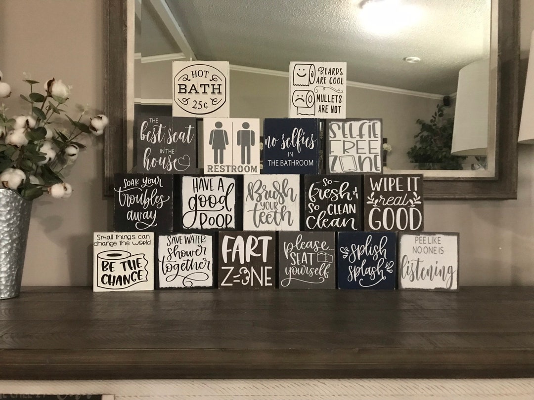 Bathroom Signs Small, Funny Bathroom Decor, Shelf Decor, Block Signs ...