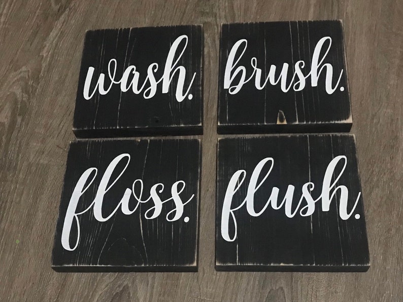 Floss Sign Wash Brush Floss Flush Wood Sign Set, Distressed Bathroom Decor - Etsy