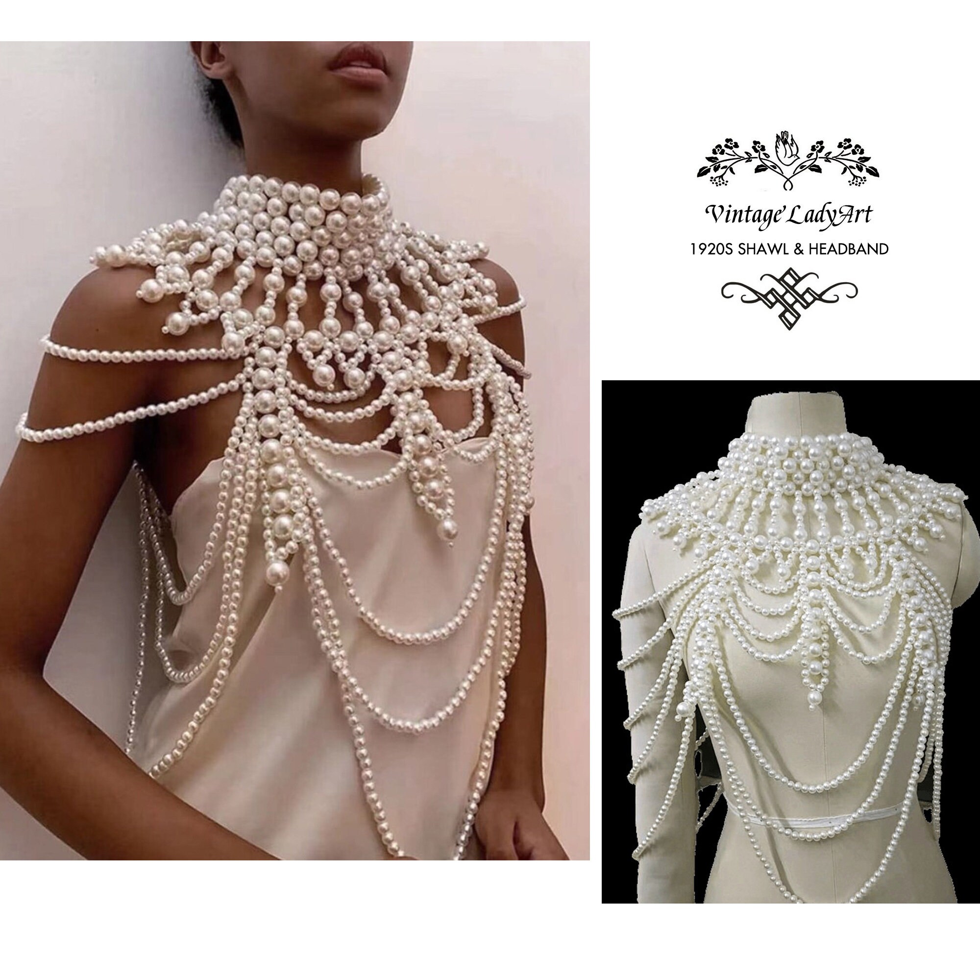 20s Gatsby Retro Pearl Shawl Top Body Chain Wedding Dress Jewelry