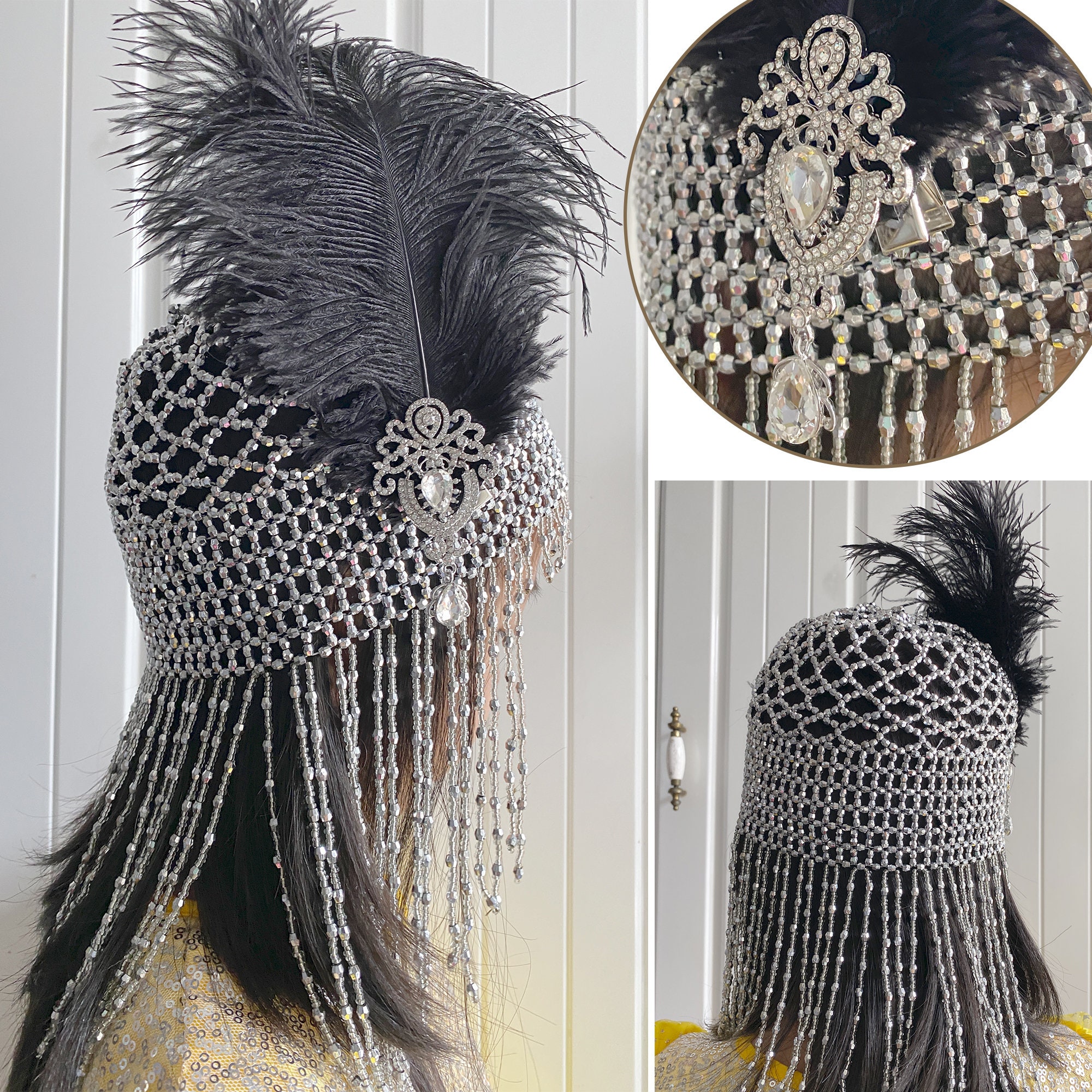 Fully Beaded Fringe Flapper Head Cap 