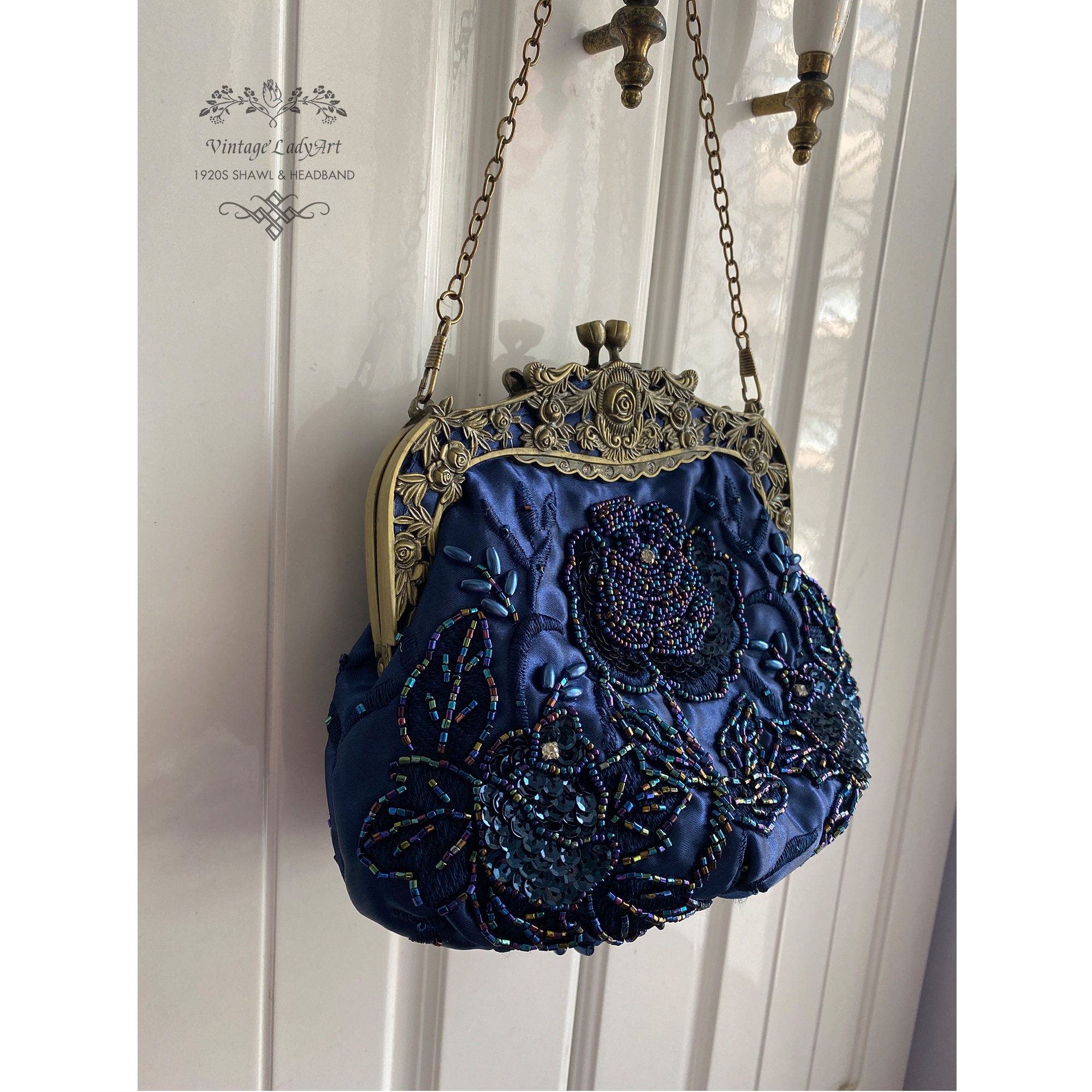 Navy and top gold evening bag