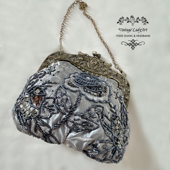 Women Vintage Beaded Sequin Flower Evening Purse Large Clutch Bag with  Handle Wedding Cocktail Party Embroidered Bridal Handbag Small Tote  Wallet,Silver - Walmart.com