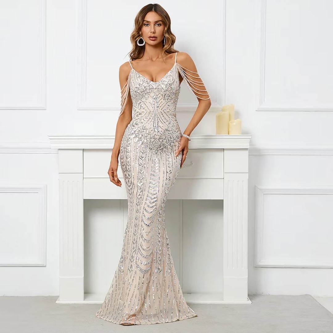 Cachet off the shoulder sequin gown cheap