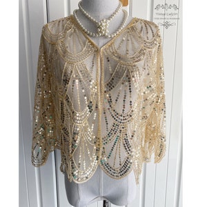 1920s Shawl Wraps Sequin Beaded Evening Cape Bridal Shawl Bolero Flapper Cover Up Wedding Party Sequined Bolero Jacket