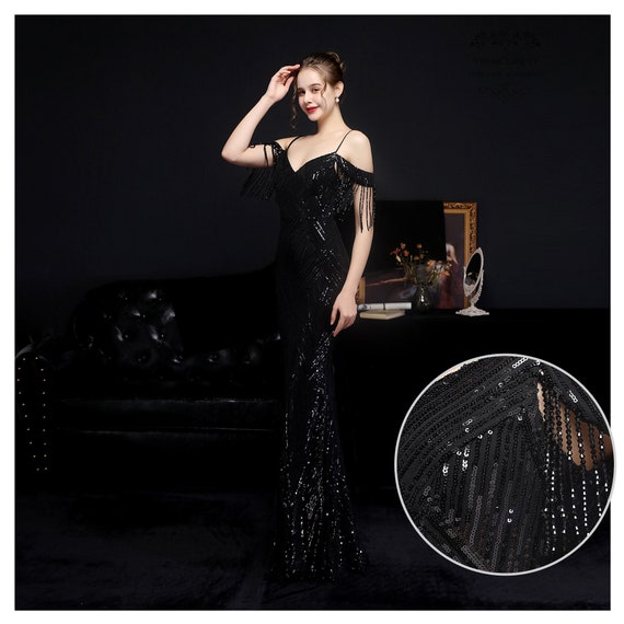 Sensational Sequin Fringe Belt & Mini Dress Set - Black/Silver Large