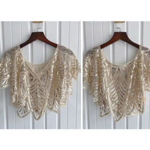 Women's 1920s Wedding Wrap Bridal Shawl Gatsby Evening Bolero Cape Beaded Sequin Shawl, Evening Wrap or Bridal Wedding Cape Flapper Cover Up