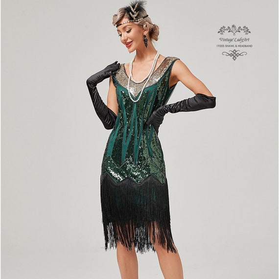 1920 Grande Gatsby Ispirato, Charleston Abito da sposa, Abito da damigella  d'onore, Flapper Sequin Beading Fringe Abito da sera, Halloween Party Dress  -  Italia