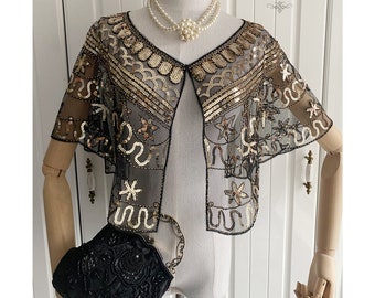 Women 1920s Gatsby Shawl Sequin Beaded Evening Cape Bridal | Etsy