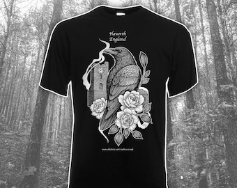 Haworth Crow T-Shirt | Organic Gothic Raven Tee | Yorkshire Rose Folk Horror Shirt
