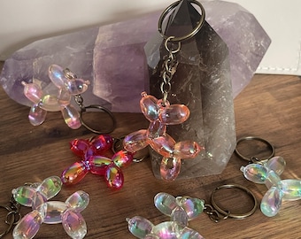 Iridescent Balloon Dog Keychain, Novelty Keyring