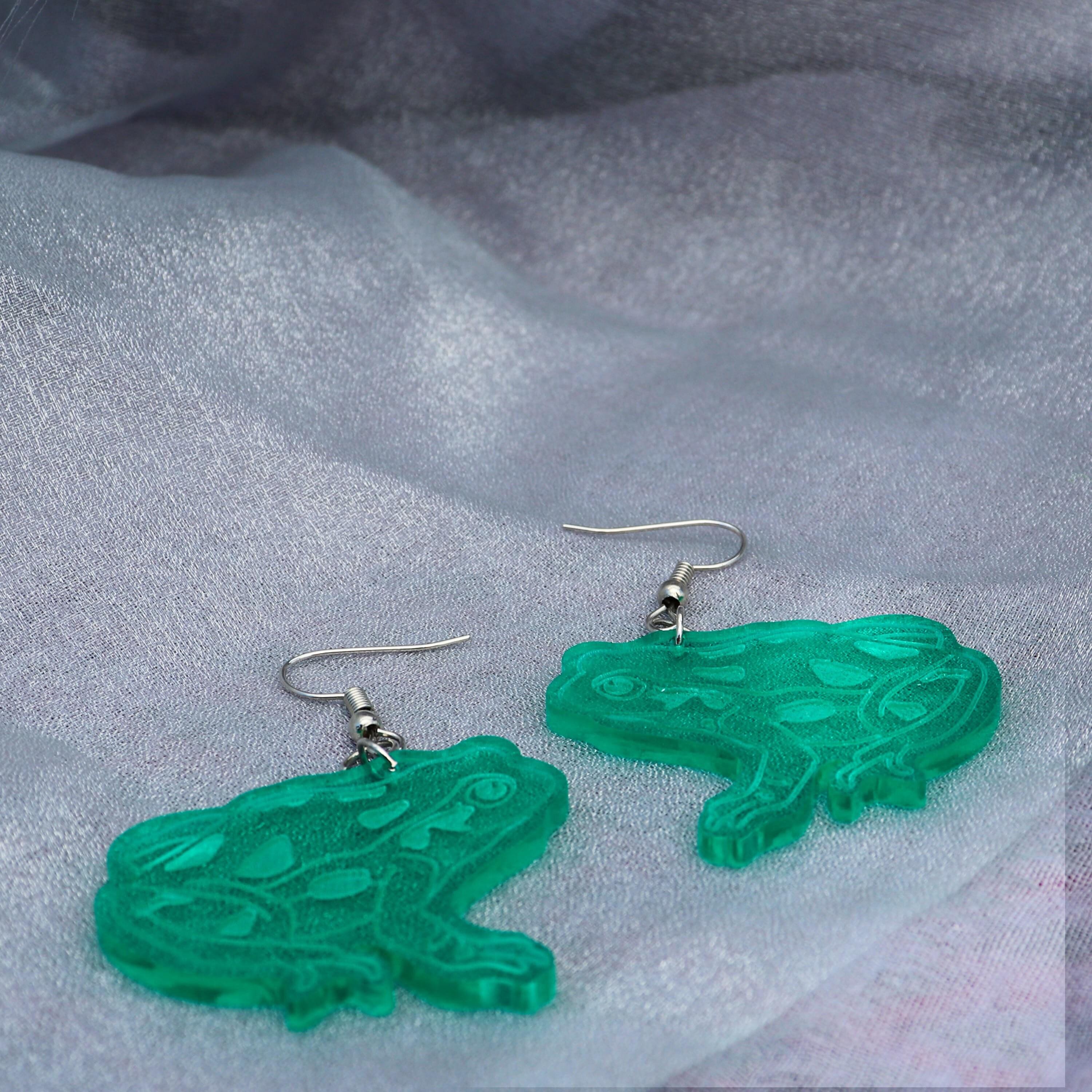 Frog Earrings Laser Cut Acrylic Green Frog Earrings Etsy
