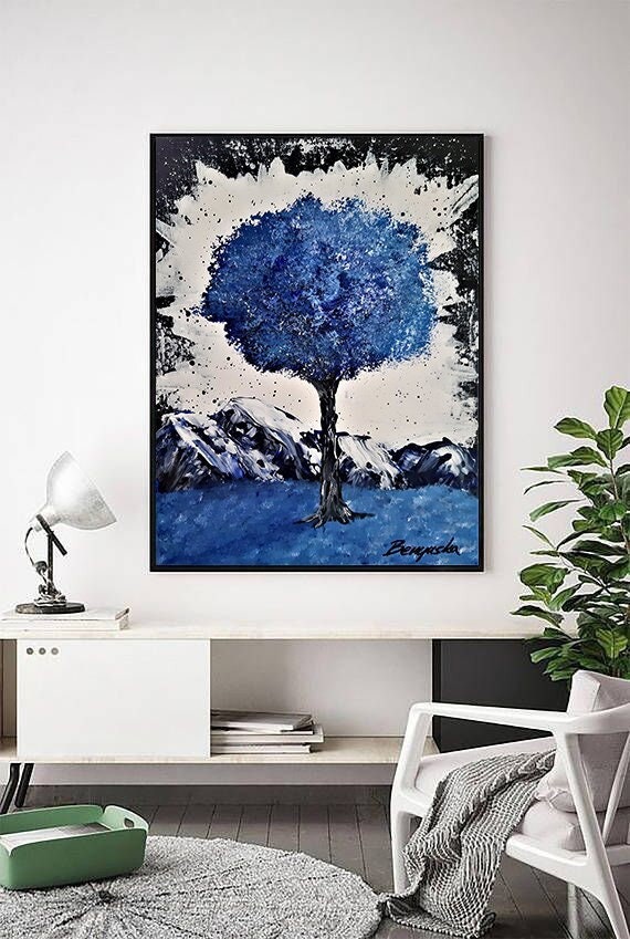 Abstract Tree Art Blue Acrylic Painting on Canvas Tree of Life Etsy