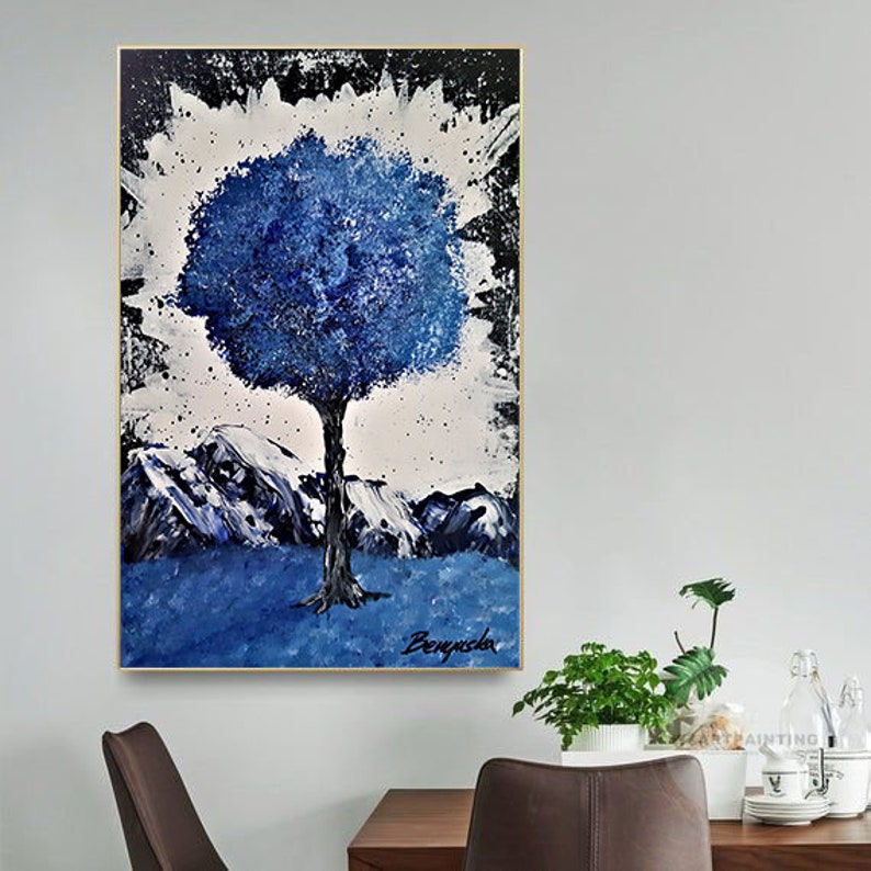 Abstract Tree Art Blue Acrylic Painting on Canvas Tree of Life Etsy