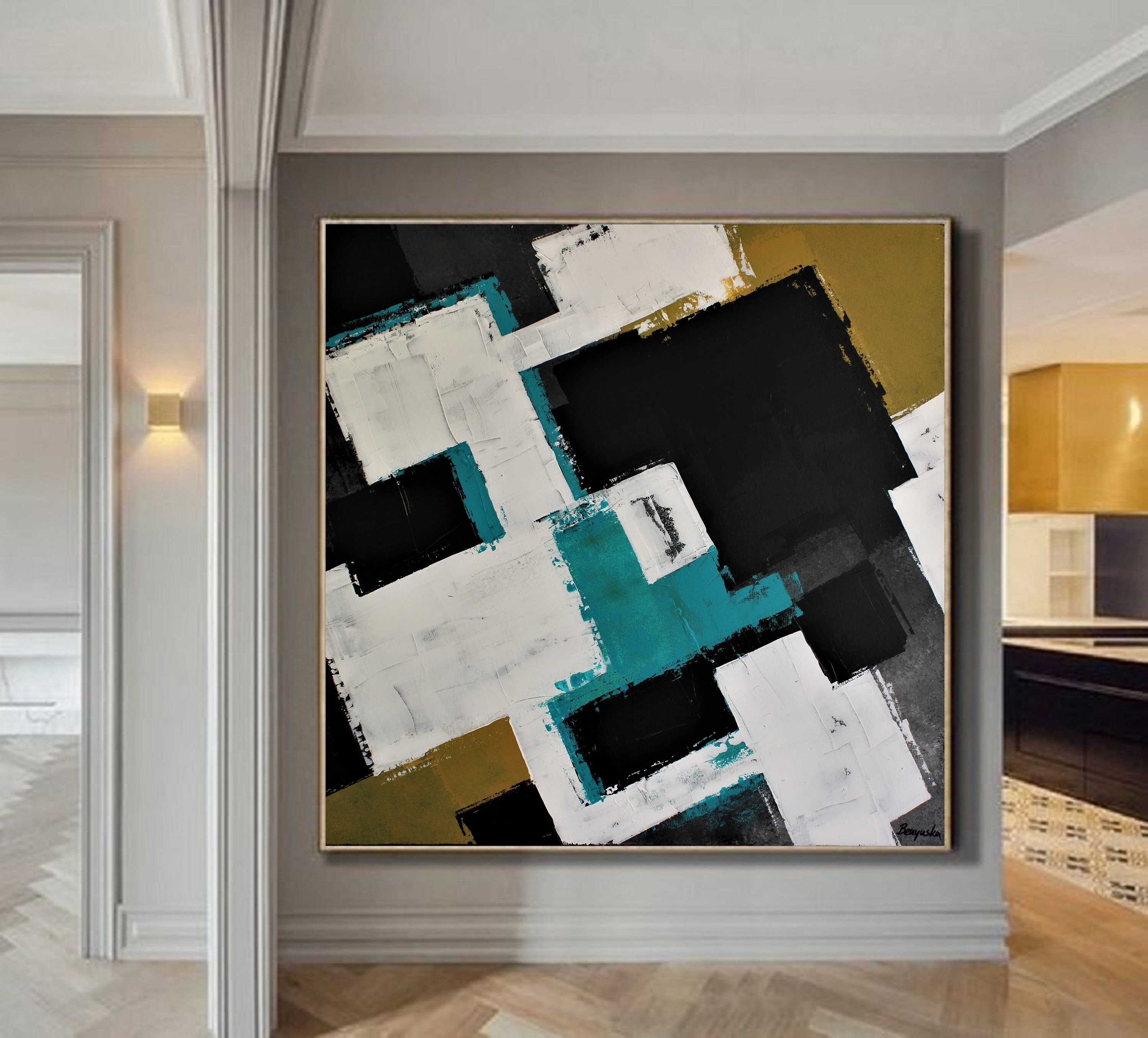 Turquoise Home Decor Large Canvas Wall Art Abstract Painting Etsy