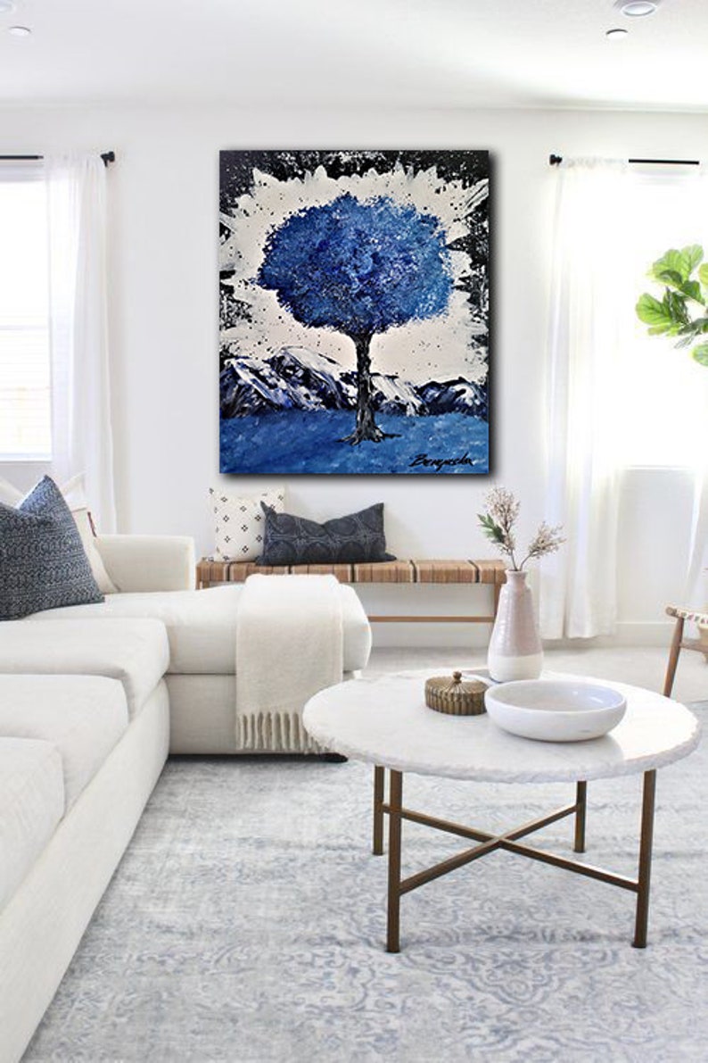 Abstract Tree Art Blue Acrylic Painting on Canvas Tree of Life Etsy