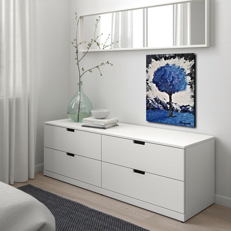 Abstract Tree Art Blue Acrylic Painting on Canvas Tree of Life Etsy